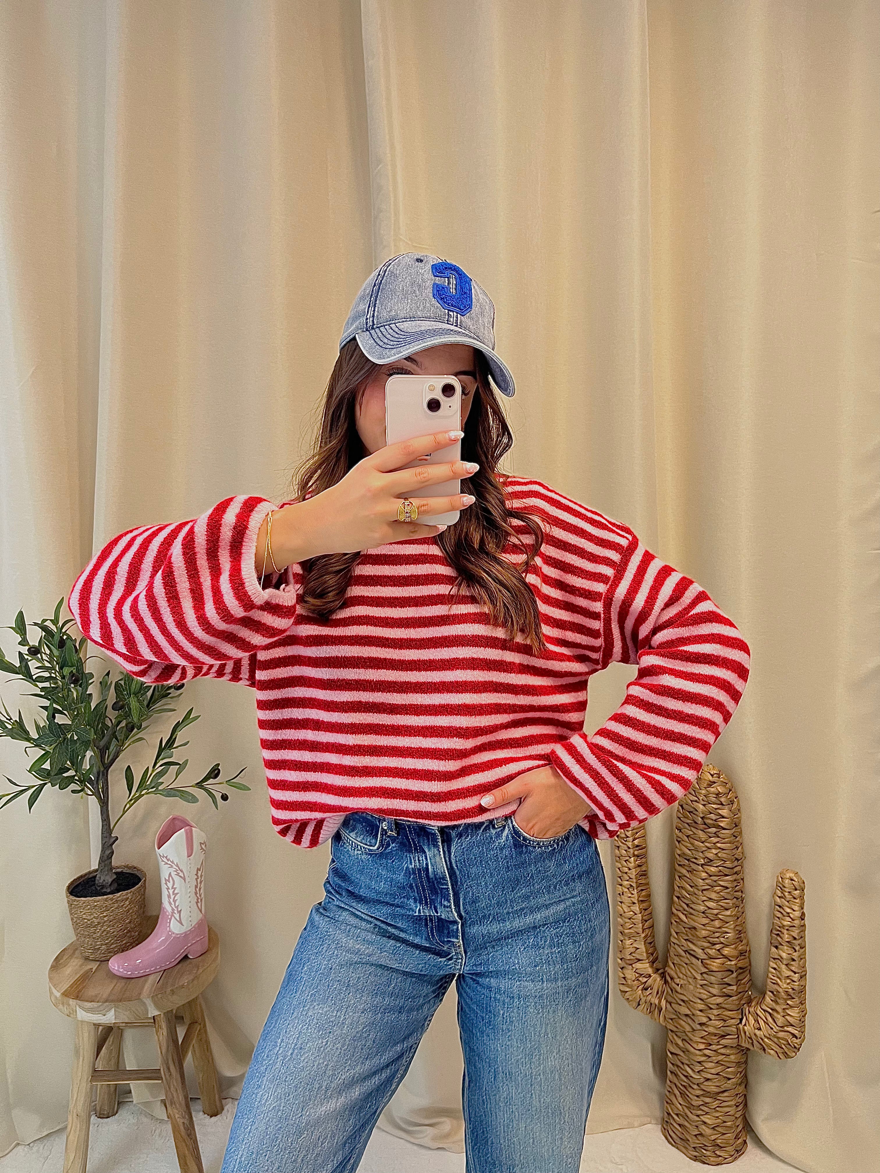 Pull à rayures Louise Rose-Rouge