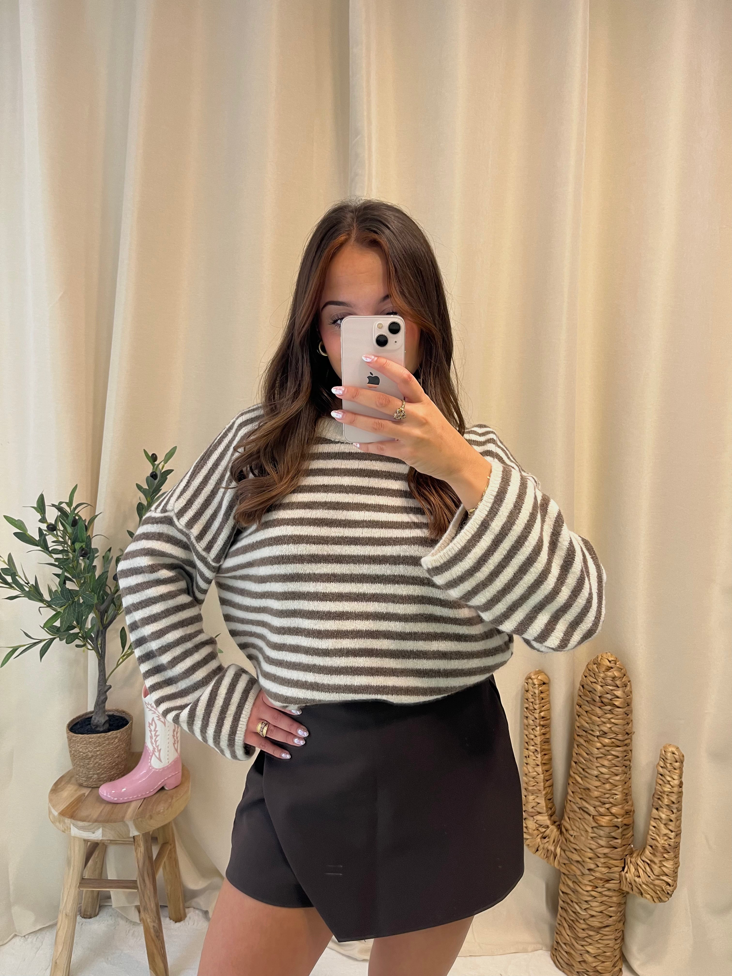 Pull à rayures Louise Marron-Beige