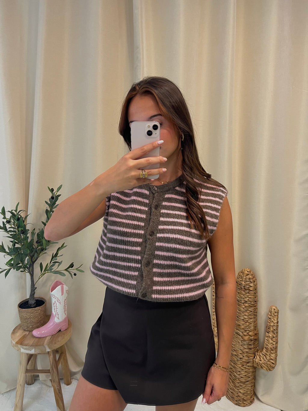 Pull sans manches MIMI Rose-Marron