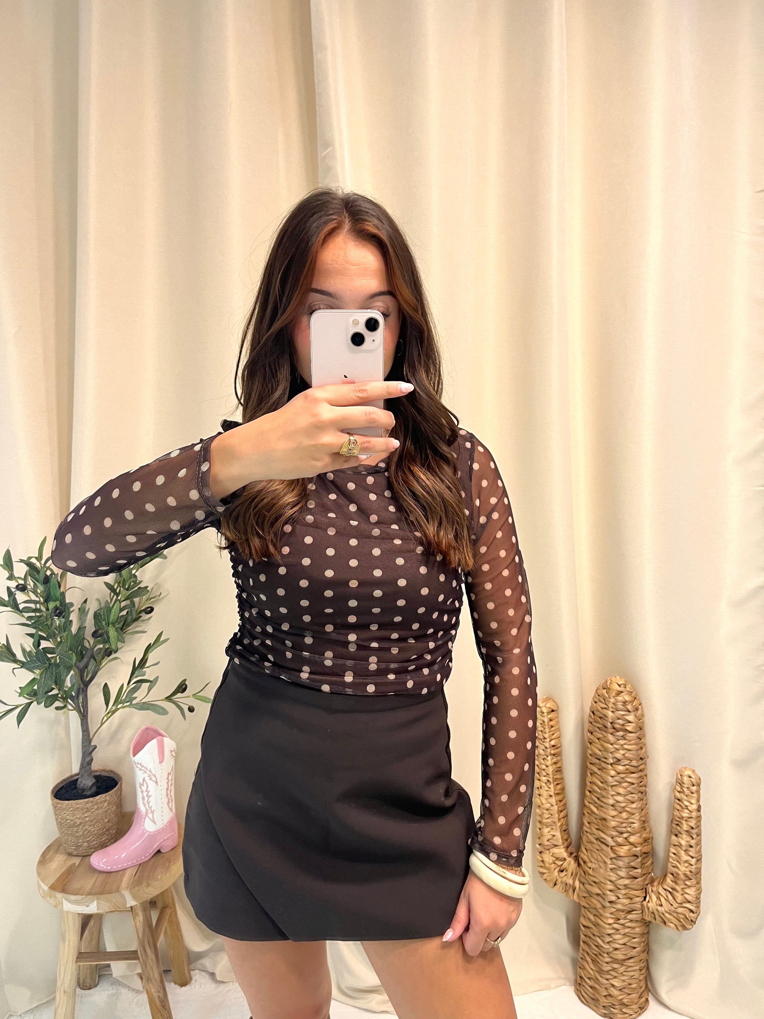 Top à pois Iris Marron-Beige