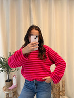 Pull à rayures Louise Fushia-Rouge