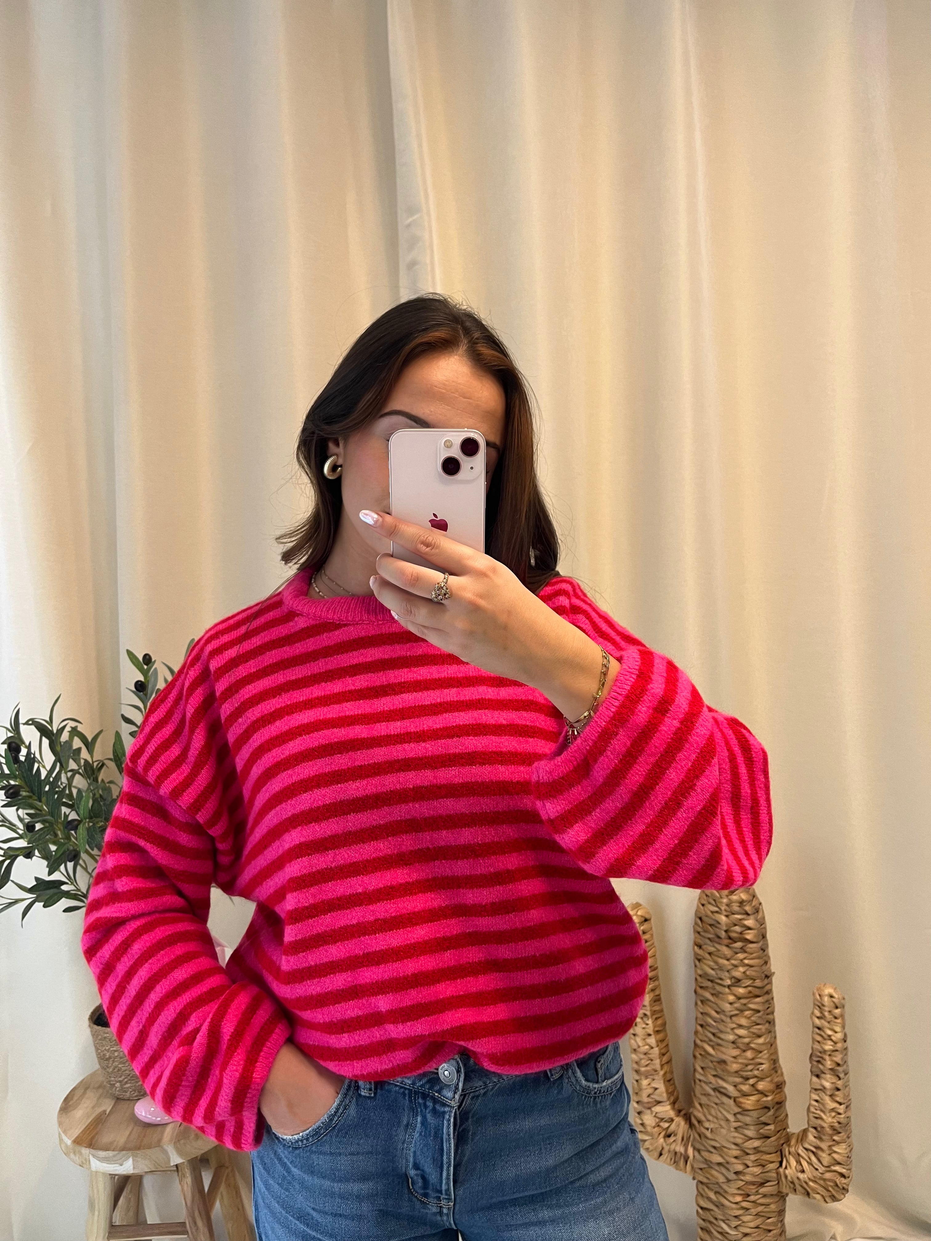 Pull à rayures Louise Fushia-Rouge