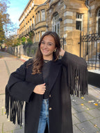 Manteau Maddy à franges noir