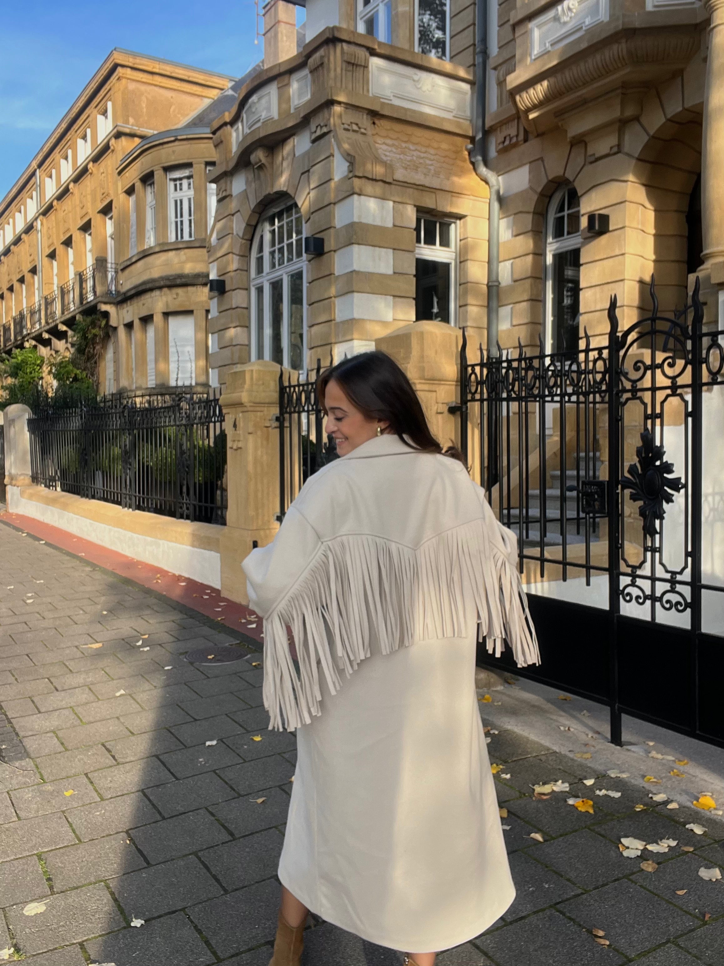 Manteau Maddy à franges beige