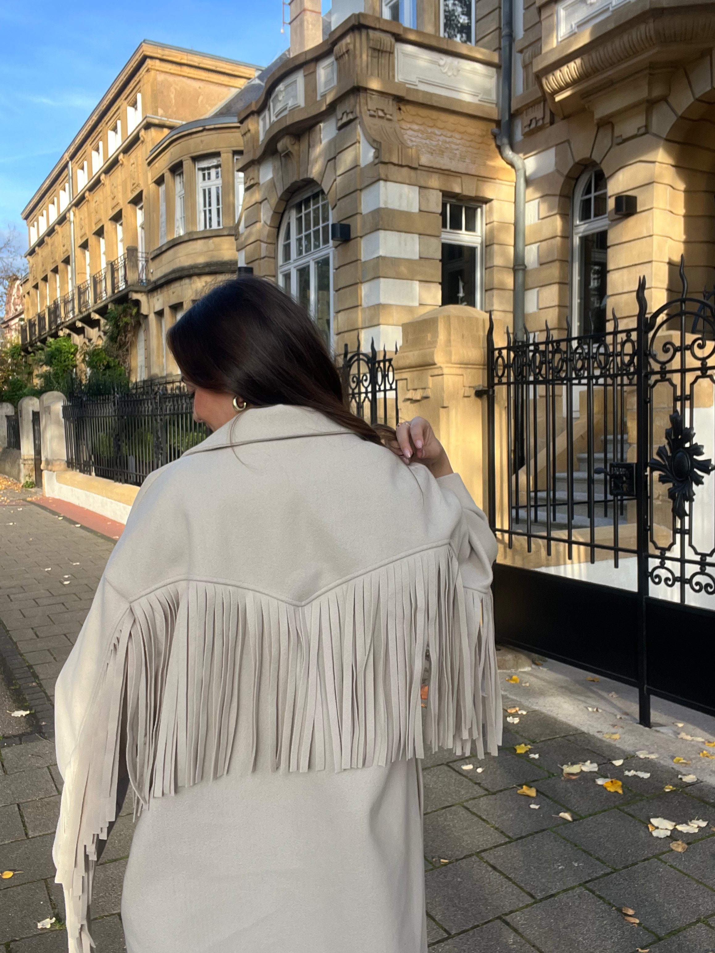 Manteau Maddy à franges beige