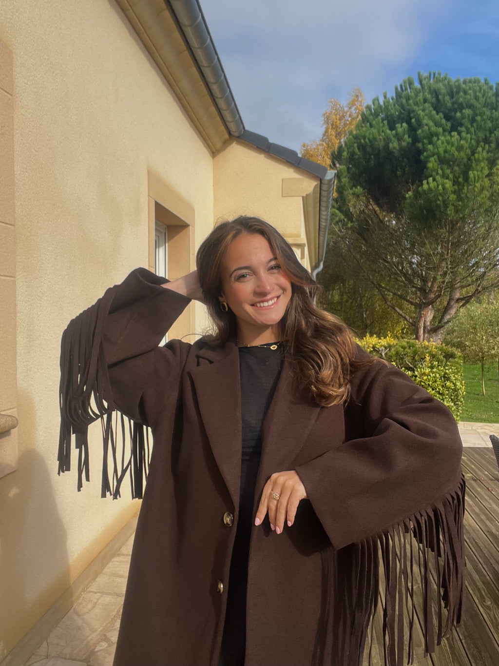 Manteau Maddy à franges chocolat