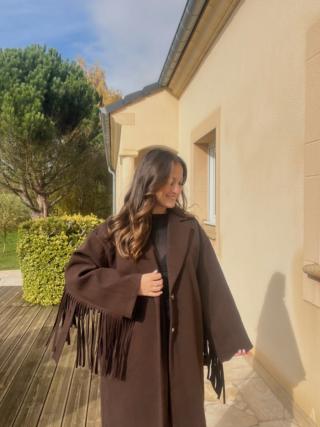 Manteau Maddy à franges chocolat