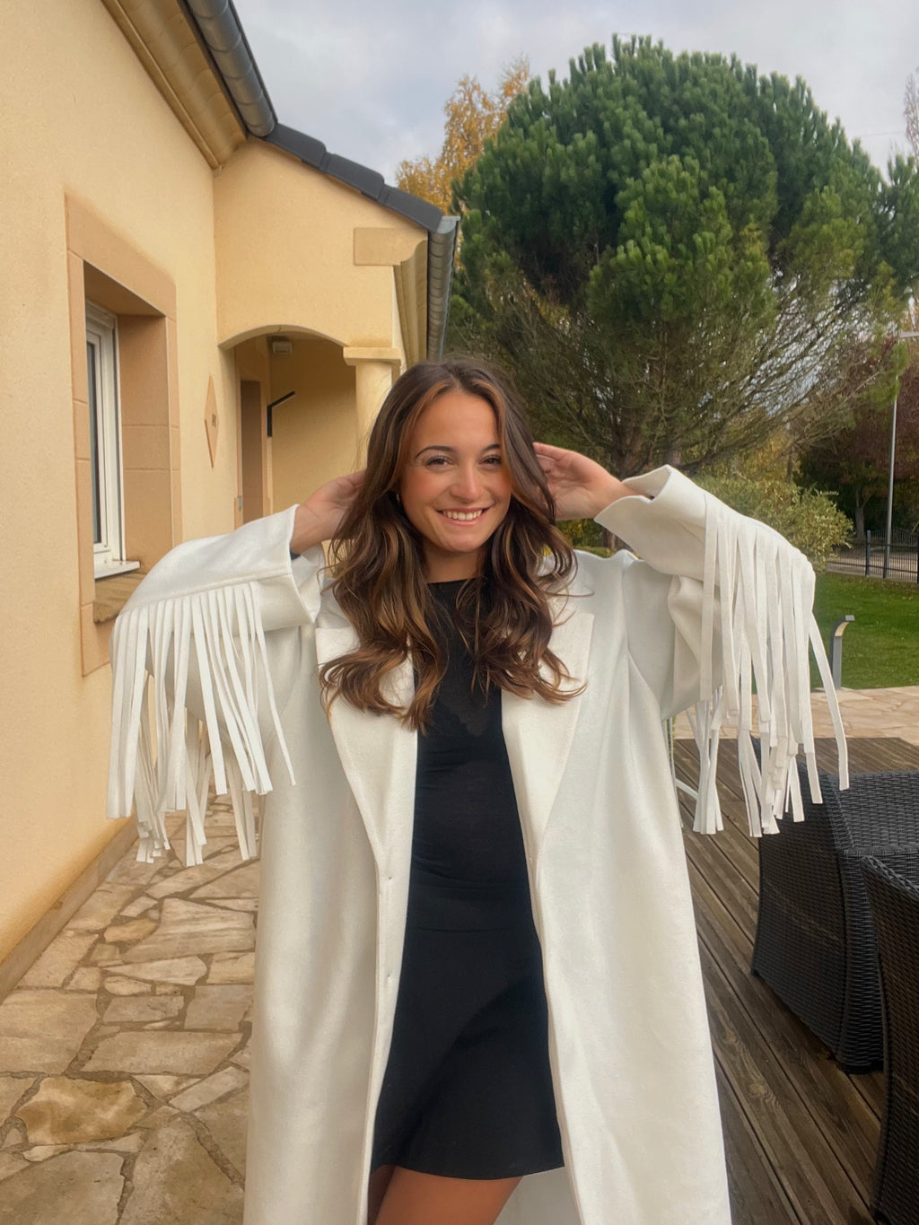 Manteau Maddy à franges écru