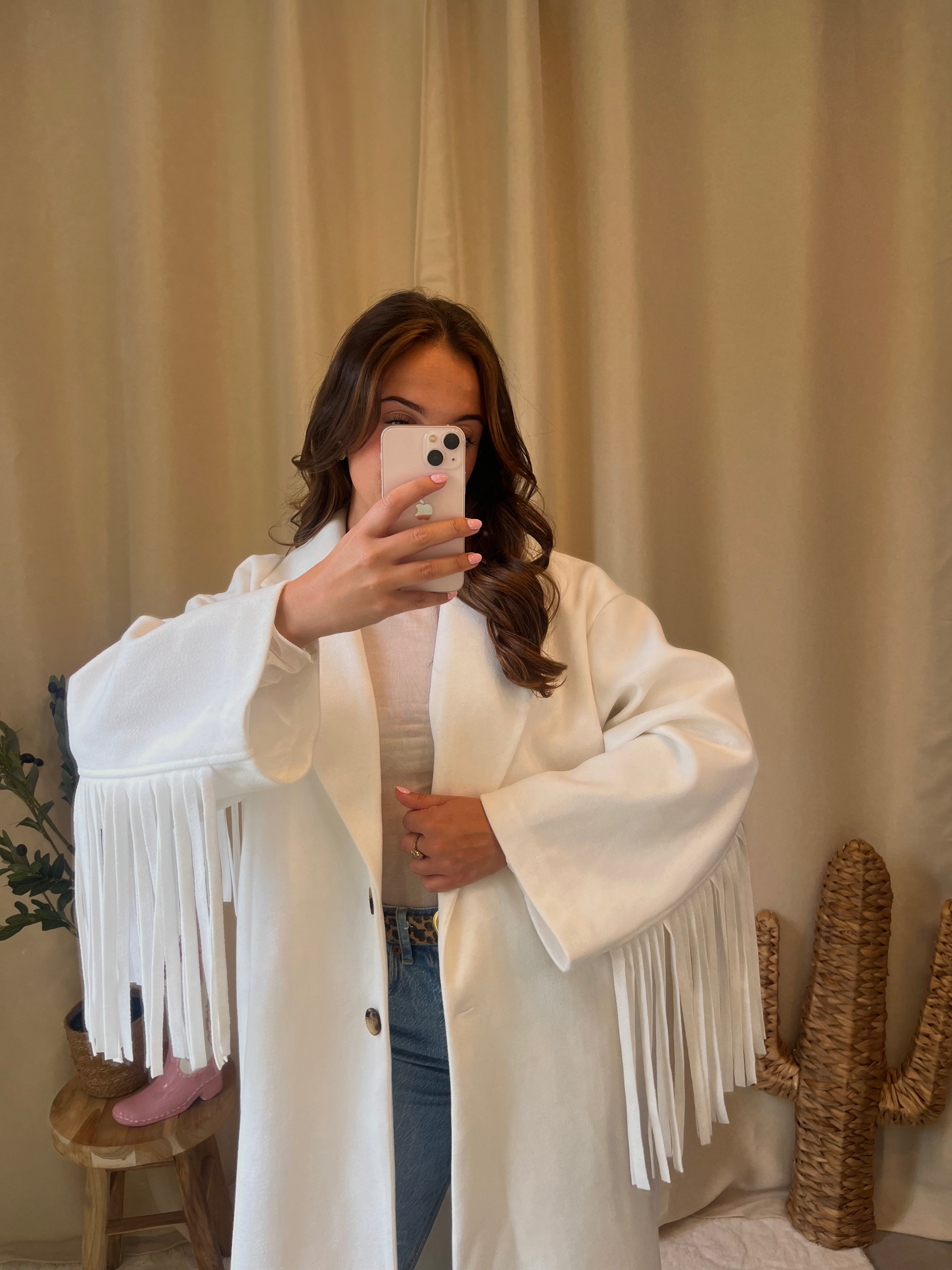 Manteau Maddy à franges écru