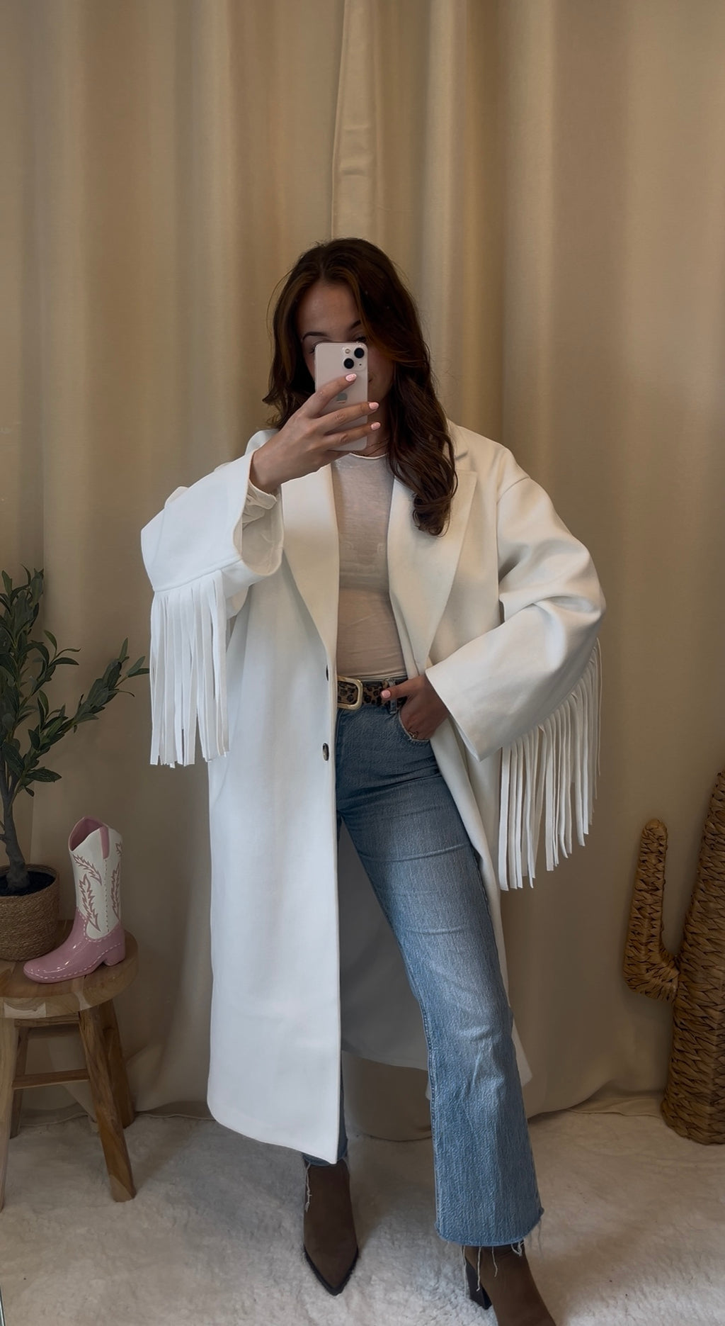 Manteau Maddy à franges écru