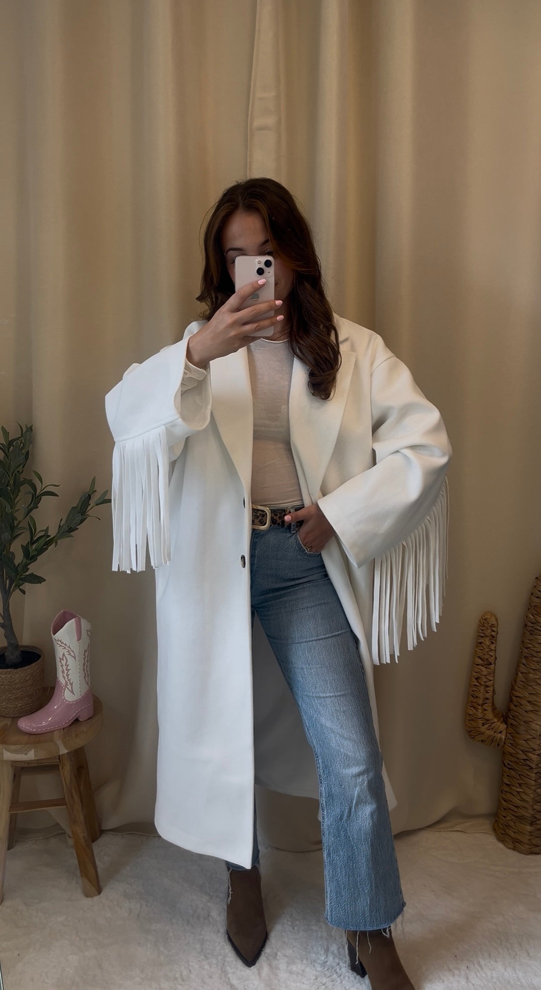 Manteau Maddy à franges écru