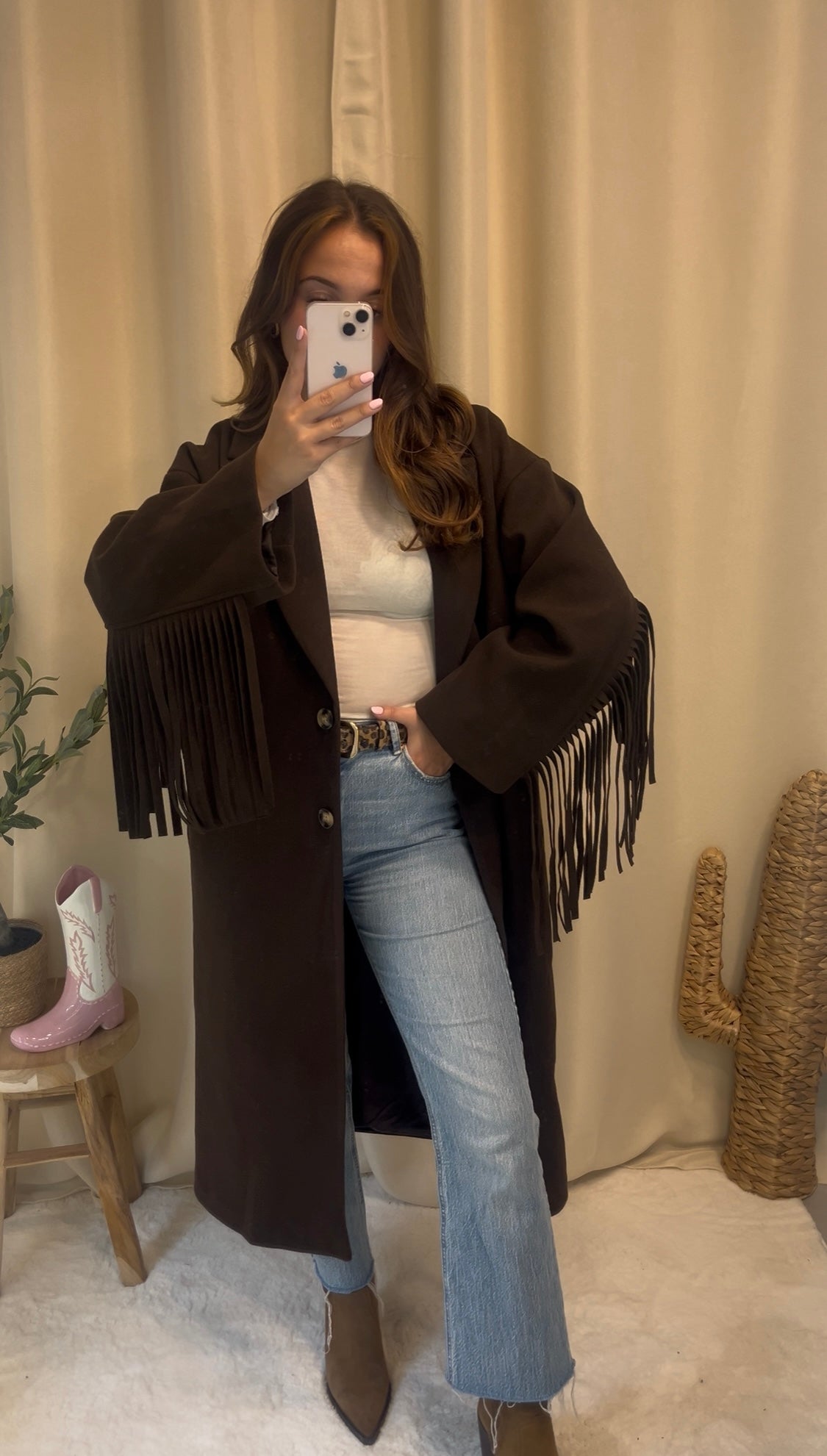 Manteau Maddy à franges chocolat