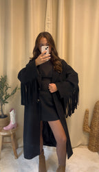Manteau Maddy à franges noir